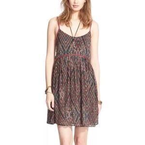 Free People Periscopes in The Sky Mini Babydoll Boho Dress | Red Black | SZ‎ S